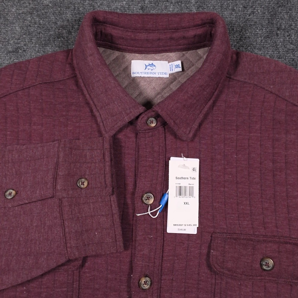 NWT Southern Tide Fairwood Quilted Knit Shacket Mens 2XL Merlot Quilted Shirt